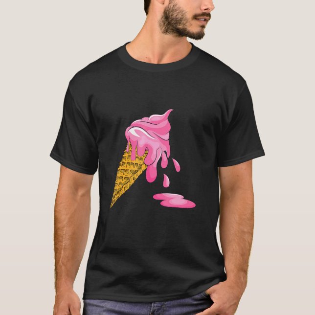 Camiseta Alimentos de helado de helado de fresa rosa de fus (Anverso)