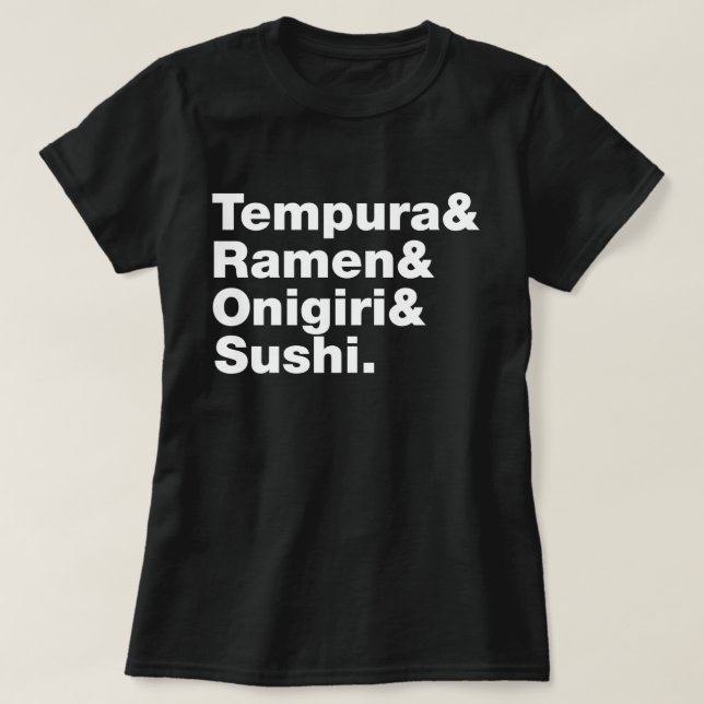 Camiseta Alimentos japoneses Tempura y Ramen y Onigiri y Su (Diseño del anverso)