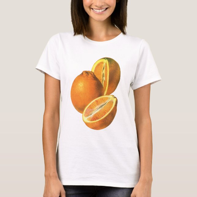 Camiseta Alimentos para la cosecha, Naranjas recién sanos o (Anverso)