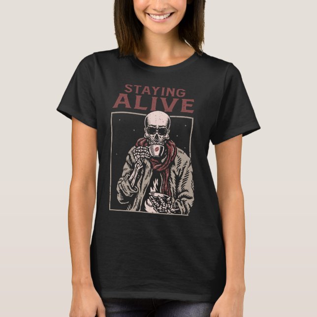 Camiseta Alive Funny Skeleton Bebe Café (Anverso)