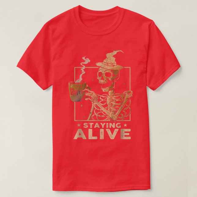 Camiseta Alive Funny Skeleton Beber café Feliz (Diseño del anverso)