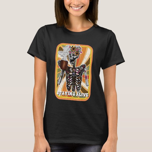 Camiseta Alive Skeleton Drink Coffee Funny Skeleton (Anverso)