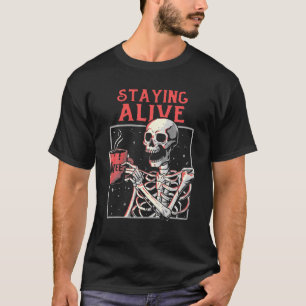 Camiseta Alive Skeleton Drink Coffee Funny Skeleton