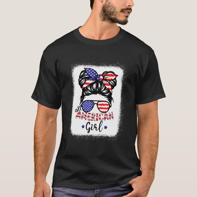 Camiseta All American 4Th Of July Daughter Messy Bun Usa (Anverso)