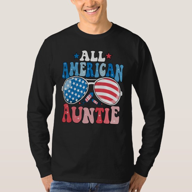 Camiseta All American Auntie Sunglasses 4th of July Family  (Anverso)