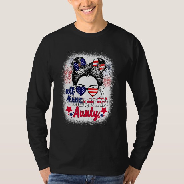 Camiseta All American Aunty Patriotic 4th Of July Messy Bun (Anverso)