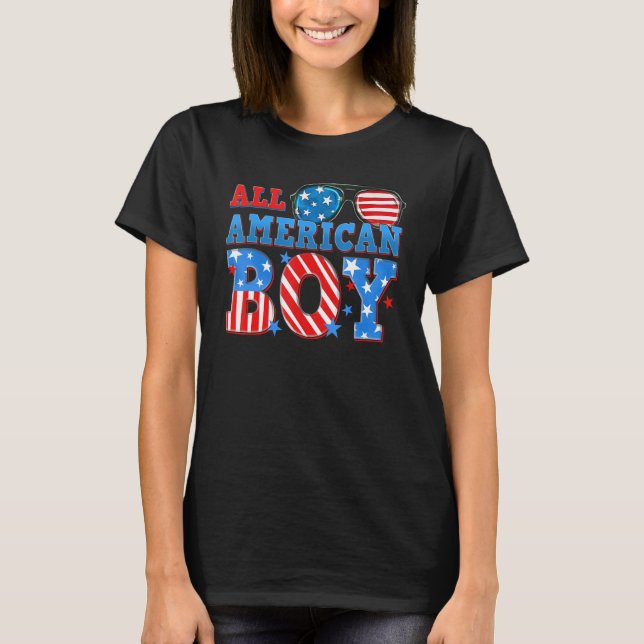 Camiseta All American Boy 4th of July American Flag Family  (Anverso)