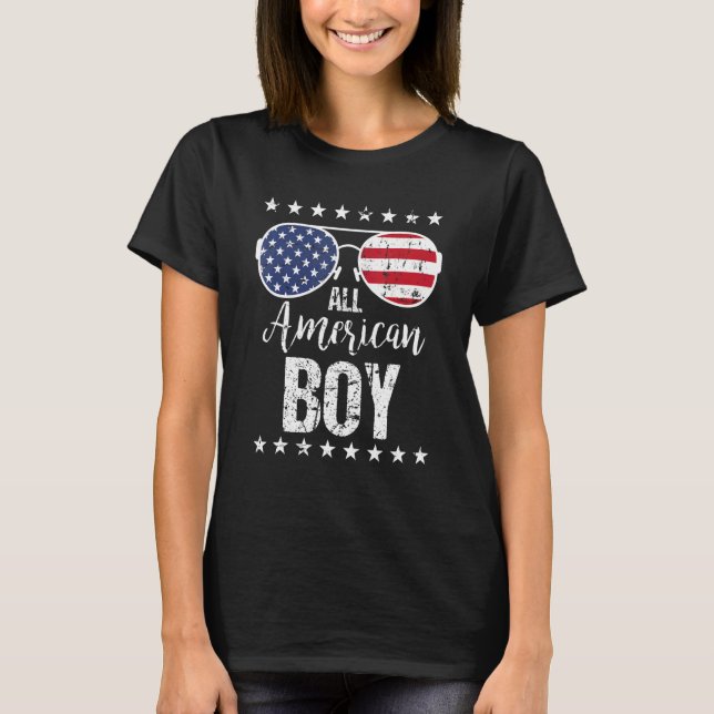 Camiseta All American Boy 4th Of July Sunglasses Boys Kids  (Anverso)