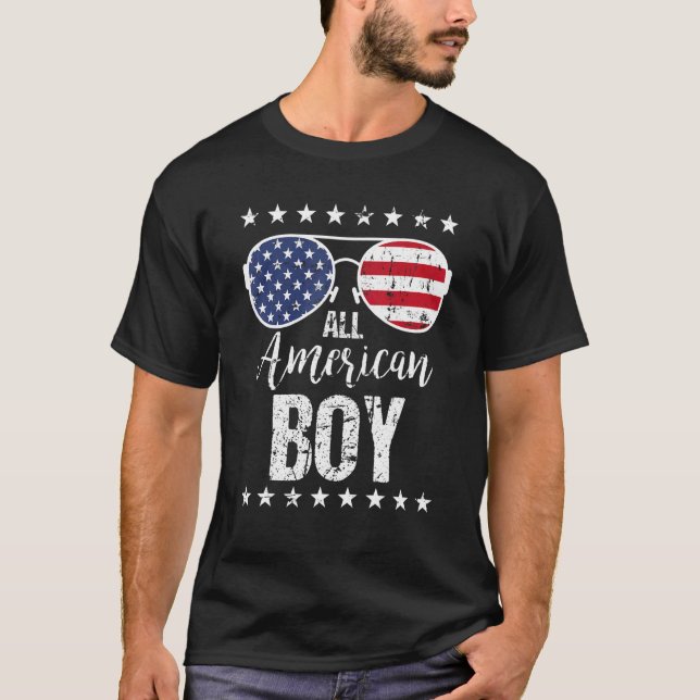 Camiseta All American Boy 4th Of July Sunglasses Boys Kids  (Anverso)