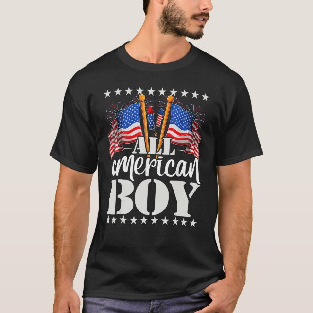 Camiseta All American Boy USA America Flag & Firework 4th J (Anverso)