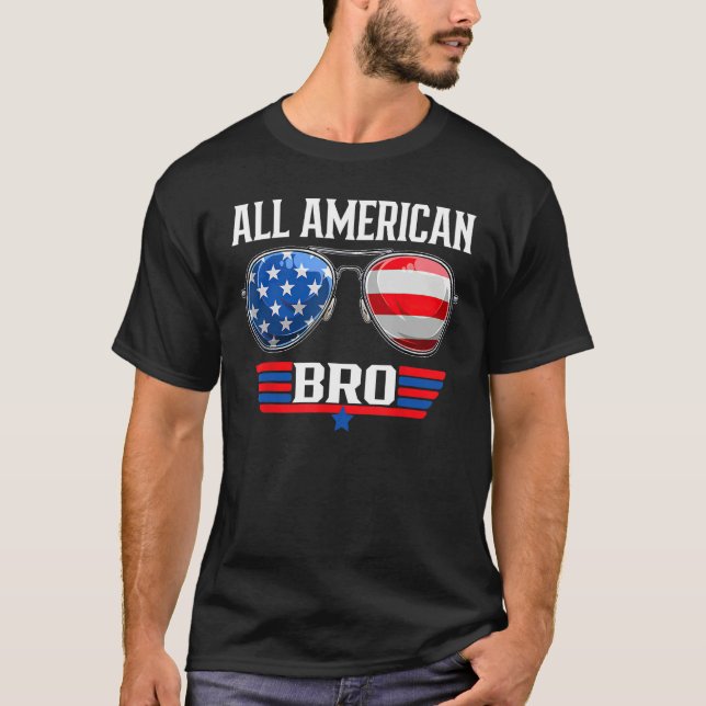 Camiseta All American Bro 4th Of July USA Sunglasses Family (Anverso)