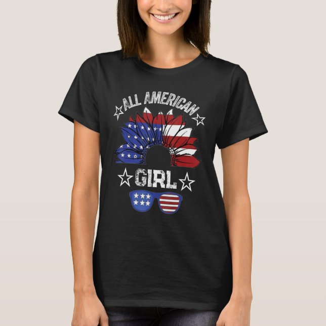 Camiseta All American Girl 4th Of July Shirt Women Sunflowe (Anverso)