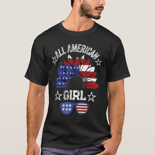 Camiseta All American Girl 4th Of July Shirt Women Sunflowe (Anverso)