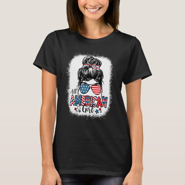 Camiseta All American Girl 4th Of July  Women Messy Bun USA (Anverso)