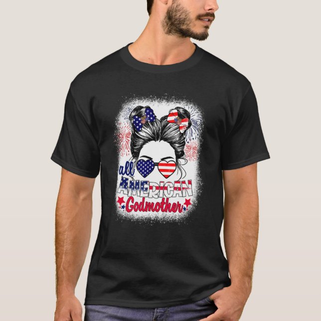 Camiseta All American Godmother Patriotic 4th Of July Messy (Anverso)