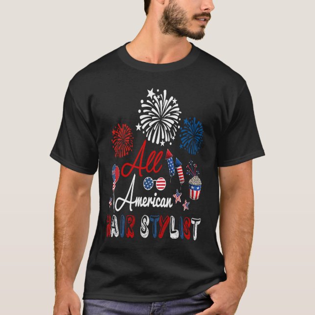 Camiseta All American Hair Stylist Proud American Flag Fire (Anverso)