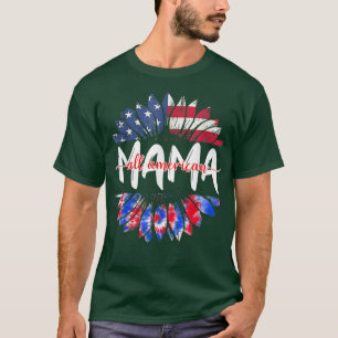 Camiseta All American Mama 4th Of July Tie Dye Sunflower Mo