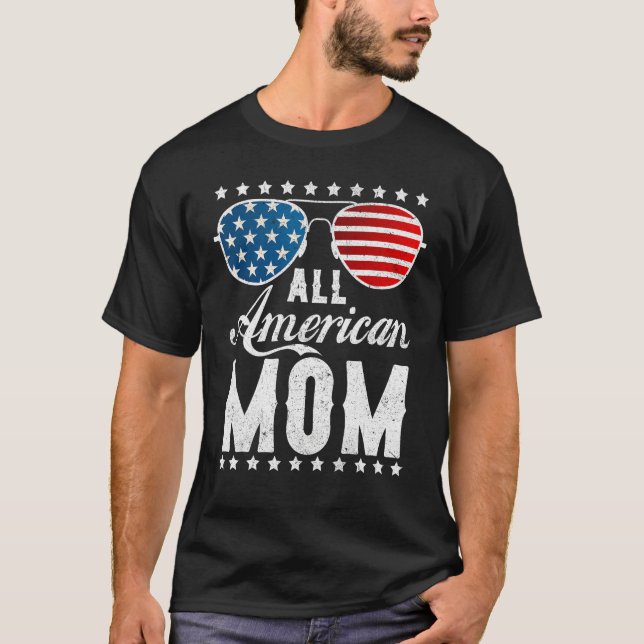 Camiseta All American Mom - USA Flag 4th of July Matching S (Anverso)