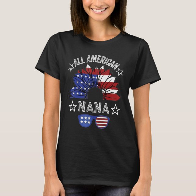 Camiseta All American Nana 4th Of July Shirt Women Sunflowe (Anverso)