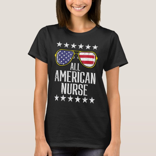Camiseta All American Nurse Scrub Memorial Day 4th Of July  (Anverso)