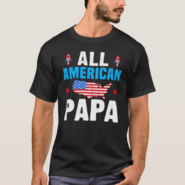 Camiseta All American Papa 4th of July USA Family Matching  (Anverso)