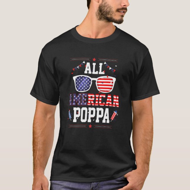 Camiseta All American Poppa 4th of July US Flag Sunglasses  (Anverso)