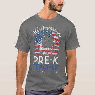 Camiseta All American PreK Teacher 4th of July Flag Sunflow