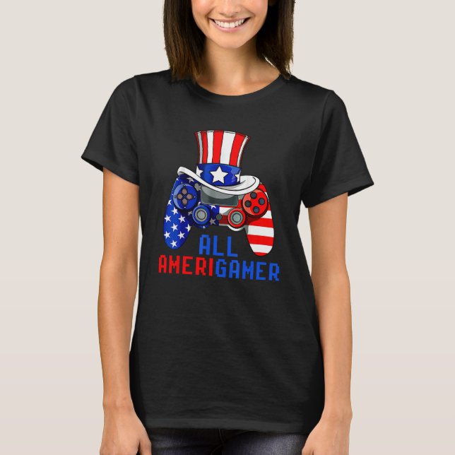 Camiseta All Amerigamer Video Game USA Flag Happy 4th Of Ju (Anverso)