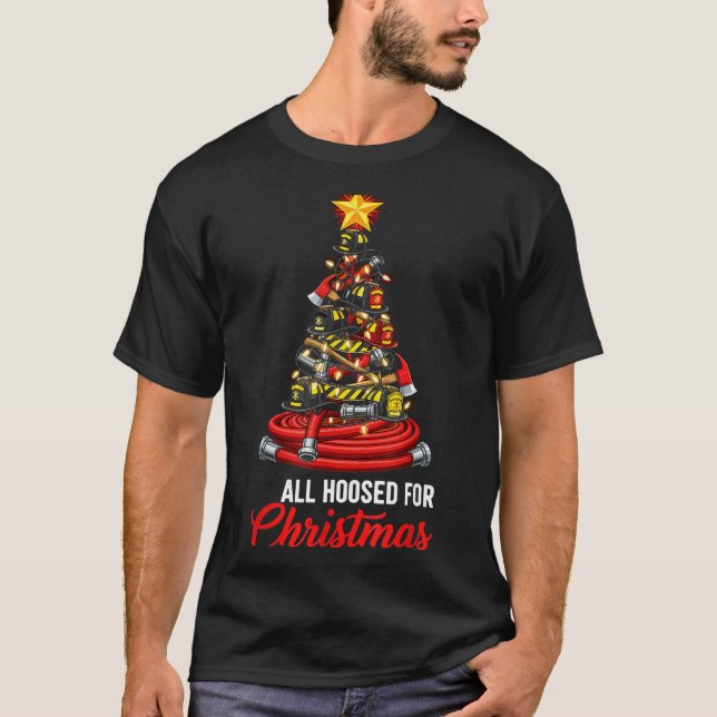 Camiseta All Hoosed Christmas Firefighter Tree Shirt, Firem (Anverso)