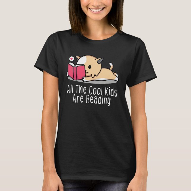Camiseta All the Cool Kids are Reading Book Cat (Anverso)