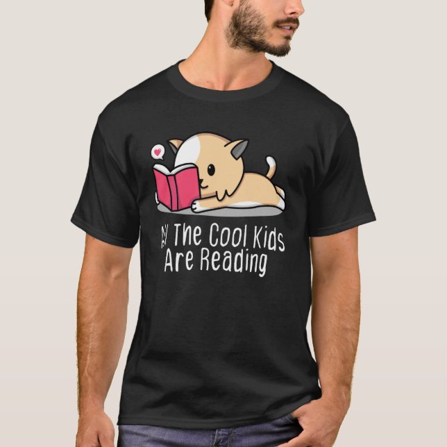 Camiseta All the Cool Kids are Reading Book Cat (Anverso)