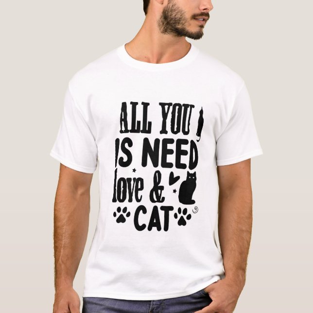 Camiseta All You Need Is Love & a Cat – Cute Whimsical Cat  (Anverso)