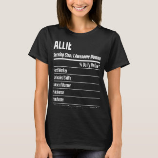 Camiseta Allie Hechos Nutricionales Sirviendo Calorías de T