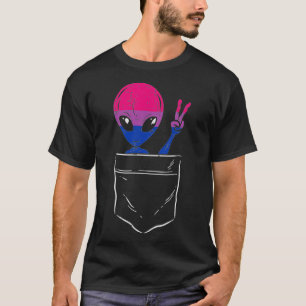 Camiseta Allien En Pocket Ondeando La Bandera Bisexual LGBT