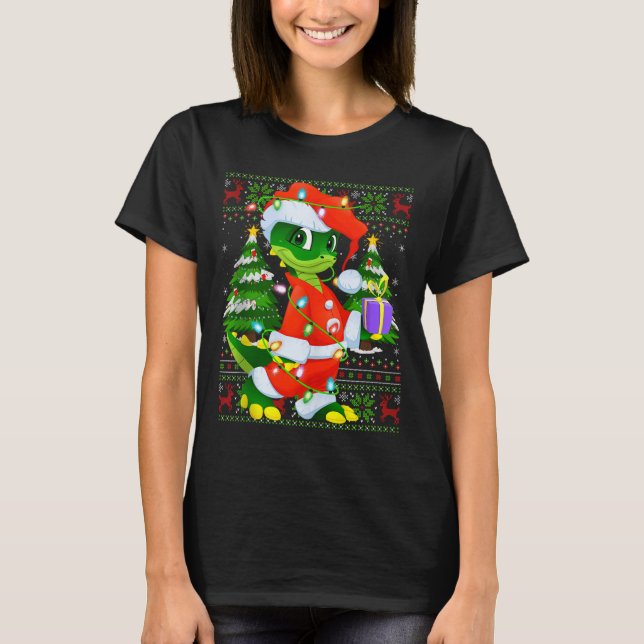 Camiseta Alligator Christmas Lights Santa Costume Ugly Xmas (Anverso)