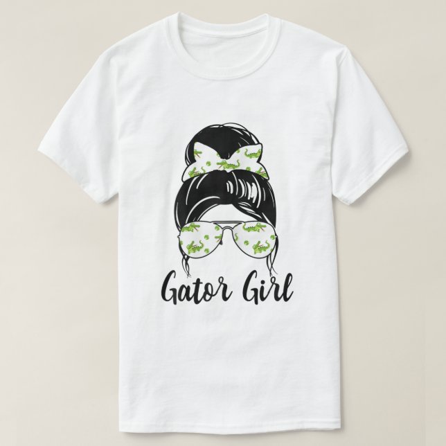 Camiseta Alligator Shirt Florida Gator Chica Messy Bun Croc (Diseño del anverso)