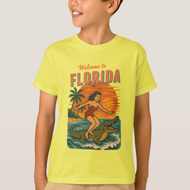 Camiseta Alligator Surfing Beach Pin-up Retro Coastal Life (Anverso)