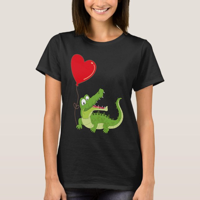 Camiseta Alligators With Heart Balloon Valentines Day Love  (Anverso)
