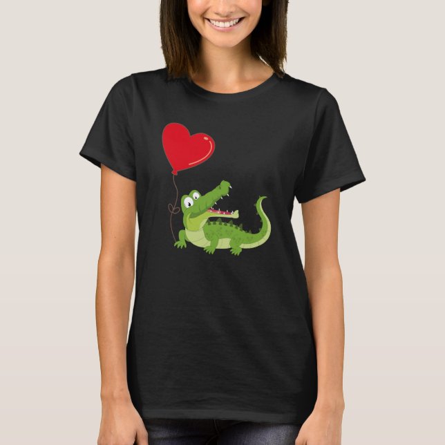 Camiseta Alligators With Heart Balloon Valentines Day Love  (Anverso)
