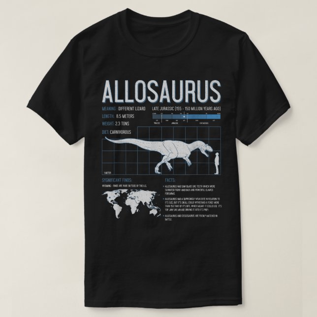 Camiseta Allosaurus Dinosaur Facts T Shirt Mens Mujeres Niñ (Diseño del anverso)