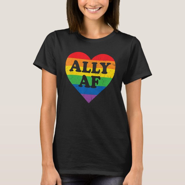 Camiseta Ally AF LGBT Heart Rainbow LGBTQ Gay Pride Mes (Anverso)
