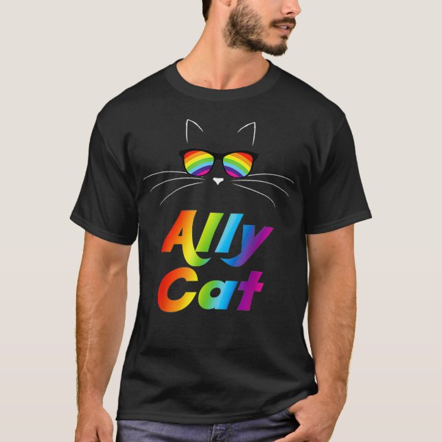 Camiseta Ally Cat Arcoiris gafas de sol Gay Pride Kitty All (Anverso)