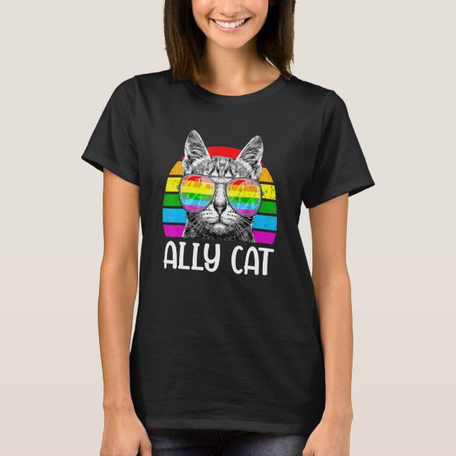 Camiseta Ally Cat Arcoiris gafas de sol Lgbt Gay Pride Kitt (Anverso)