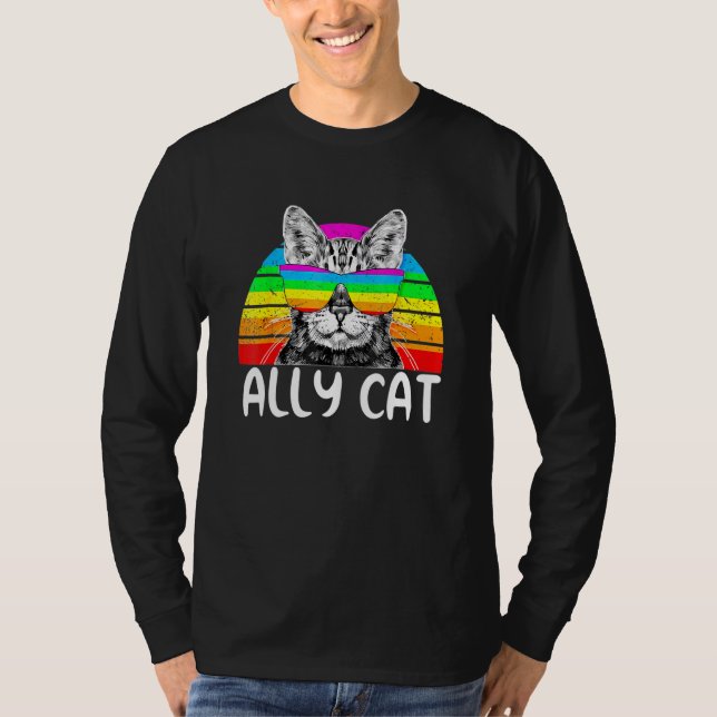 Camiseta Ally Cat Arcoiris gafas de sol Lgbt Gay Pride Kitt (Anverso)