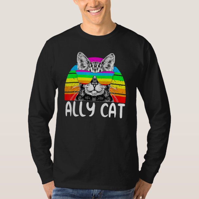 Camiseta Ally Cat Arcoiris gafas de sol Lgbt Gay Pride Kitt (Anverso)