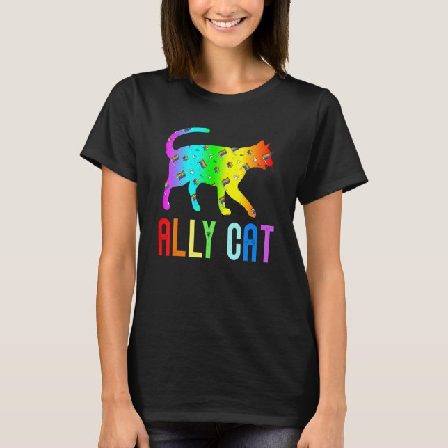 Camiseta Ally Cat Arcoiris gafas de sol Lgbt Orgullo Gay Le (Anverso)