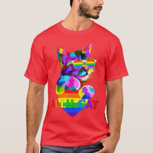 Camiseta Ally cat el corazón de la bandera arco iris para L