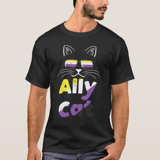 Camiseta Ally Cat Gafas de sol no binarias Bandera de entra (Anverso)