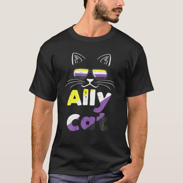 Camiseta Ally Cat Gafas de sol no binarias Bandera de entra (Anverso)