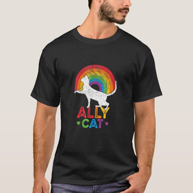 Camiseta Ally Cat LGB Rainbow Gay Lesbian Support Grunge (Anverso)